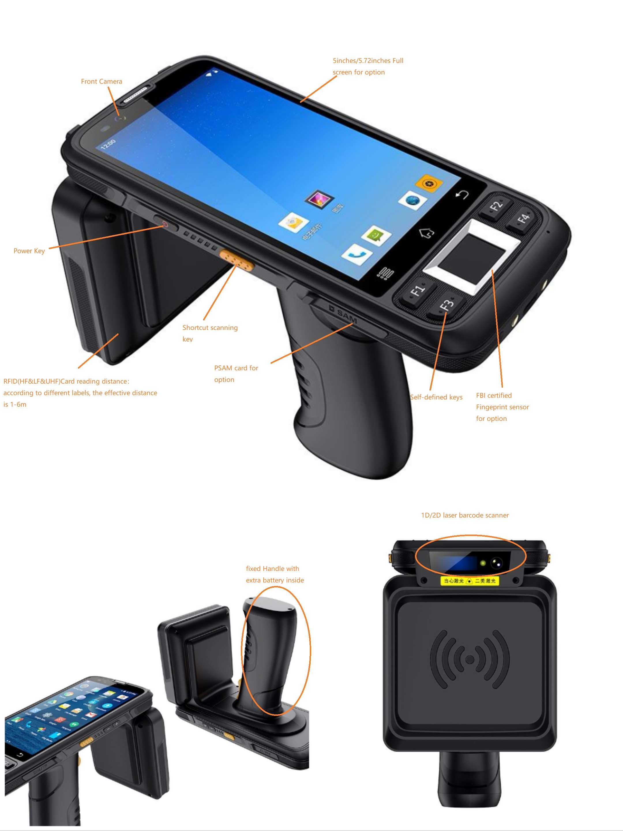 Handheld Android UHF Meter reading PDAs