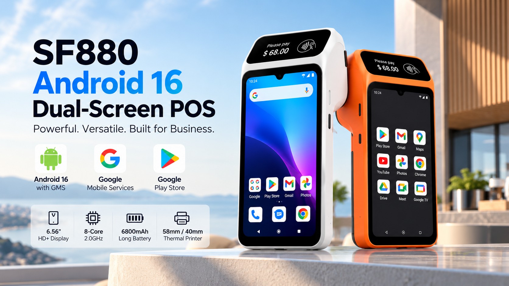 Portable Android 16 dual screen pos Portable Android 16 dual screen pos