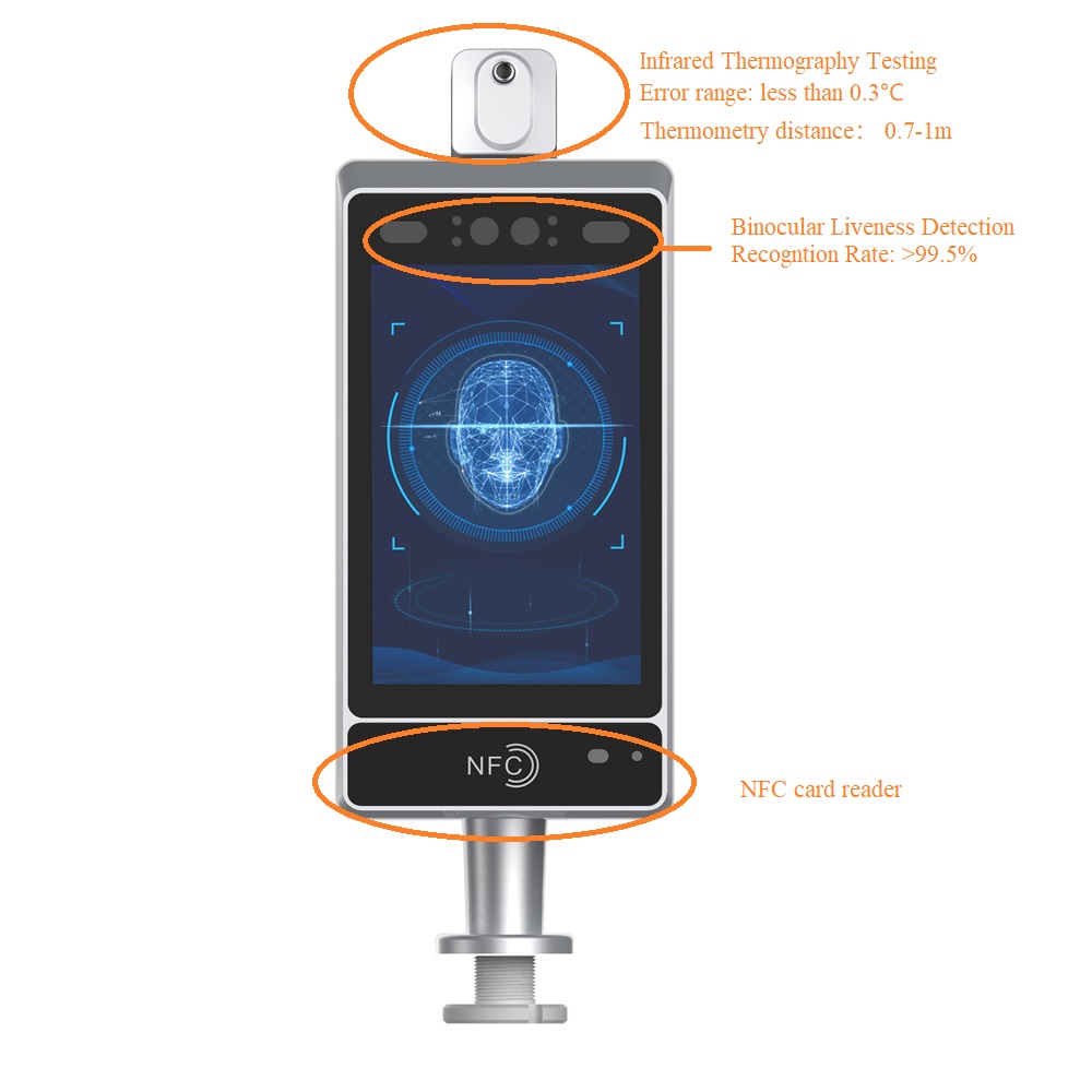 Android Airport and Office Building Facial Authentication Forehead body Thermometer Terminal  to Battle Coronvirus